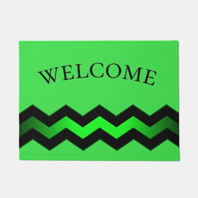 Green and Black Accent on Bright Green Welcome Doormat (Front)