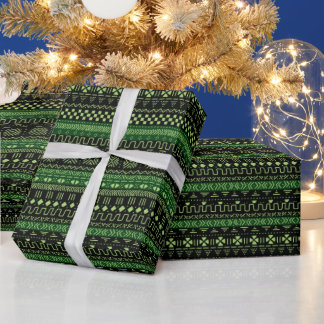 Green And Black African Pattern Wrapping Paper