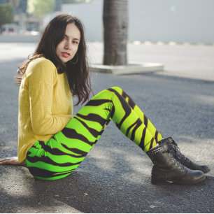 Green And Black Animal Tigers Stripes Leggings