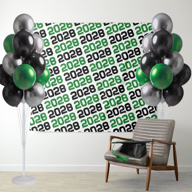 Green and Black ANY Class Year Graduation Backdrop Tapestry (Green and Black Repeating Class Year Backdrop. Great for Senior Portraits or for Photo Booths!)