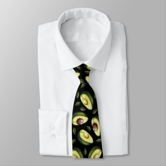 Green and Black Avocado Pattern Tie (Tied)