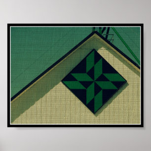 Green and Black Barn Quilt, Faux Vintage Poster