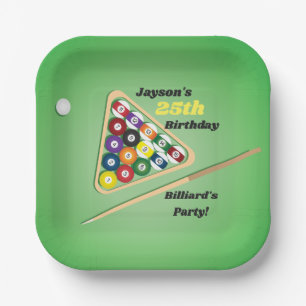 Green and Black Billiards Pool Party Paper Plate
