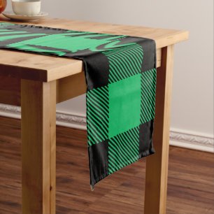 Green and Black Buffalo Check Gingham Holiday    L Long Table Runner