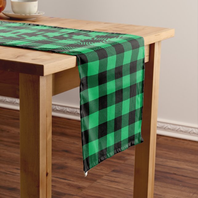 Green and Black Buffalo Check Gingham Holiday    L Long Table Runner (In Situ)