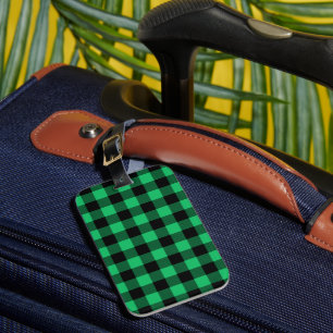 Green and Black Buffalo Check Gingham Holiday    L Luggage Tag