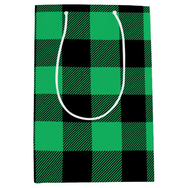 Green and Black Buffalo Check Gingham Holiday     Medium Gift Bag (Front)