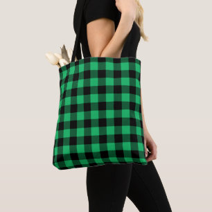 Green and Black Buffalo Check Gingham Holiday    T Tote Bag