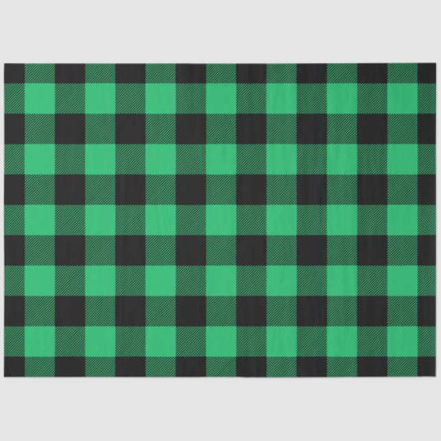 Green and Black Buffalo Check Gingham Holiday   Tissue Paper (Front)