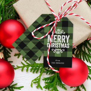 Green and Black Buffalo Check Rustic Christmas Gift Tags