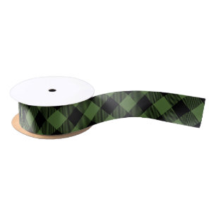Green and Black Buffalo Check Satin Ribbon