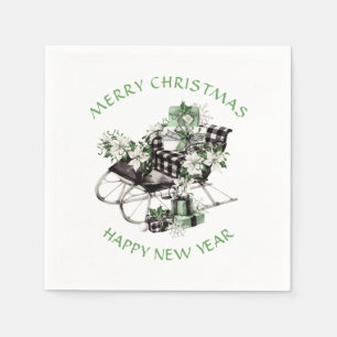 Green and Black Buffalo Check Sleigh and Packages Napkin