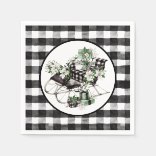 Green and Black Buffalo Check Sleigh and Packages  Napkin