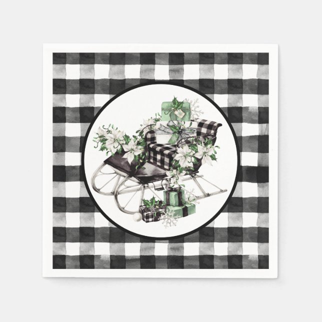 Green and Black Buffalo Check Sleigh and Packages  Napkin (Front)