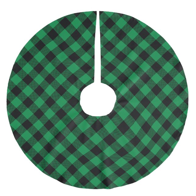 Green and Black Buffalo Plaid Patter Brushed Polyester Tree Skirt (Front)