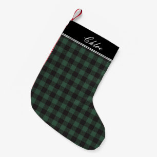 Green and Black Buffalo Plaid Pattern Personalised Small Christmas Stocking