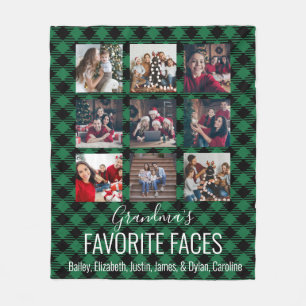 Green and Black Buffalo Plaid Personalised 9 Photo Fleece Blanket