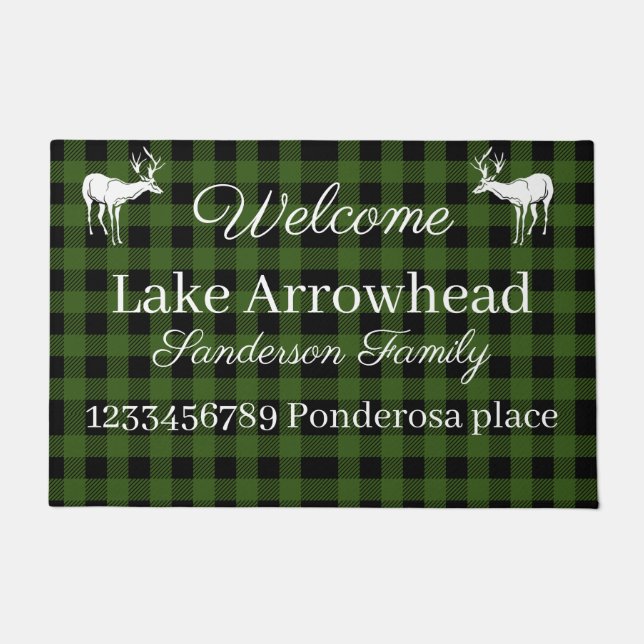 Green and Black Buffaloe Check deer  address Doormat (Front)