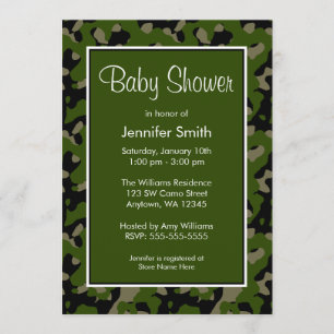 Green and Black Camo Baby Shower Invitations