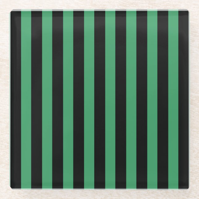Green and black candy stripes glass coaster (Front)