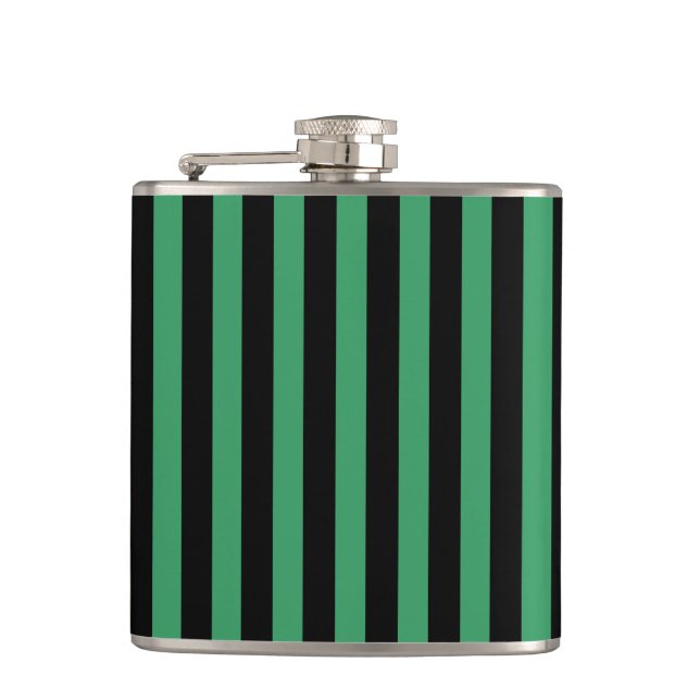 Green and black candy stripes hip flask (Front)