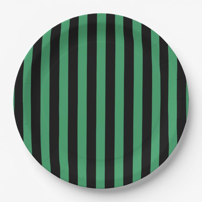 Green and black candy stripes paper plate (Front)