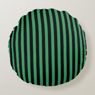 Green and black candy stripes round cushion