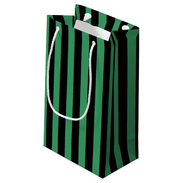 Green and black candy stripes small gift bag (Back Angled)