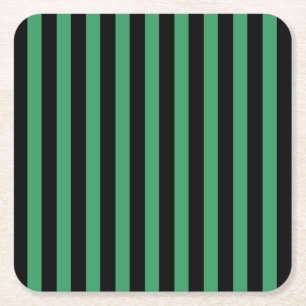 Green and black candy stripes square paper coaster
