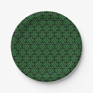 Green and Black Celtic Shield Knot Paper Plate