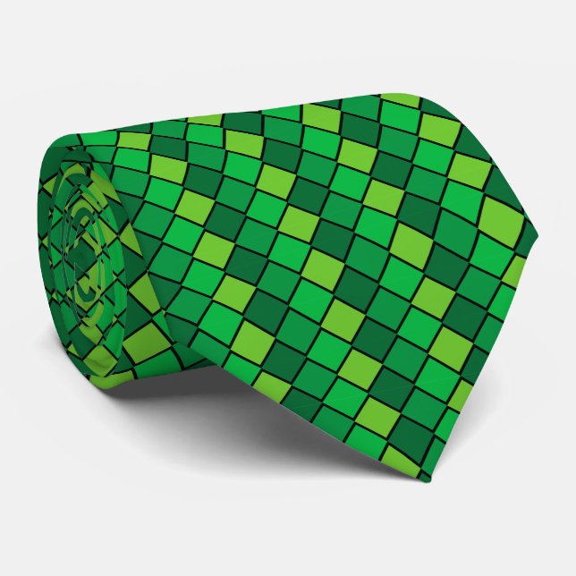 Green and Black Checked Necktie (Rolled)