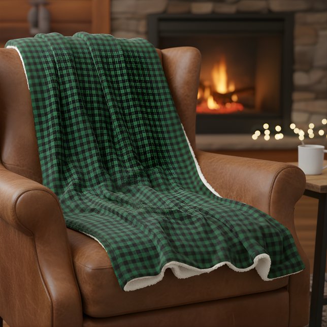 Green And Black Chequered Pattern Buffalo Plaid  Sherpa Blanket (Creator Uploaded)