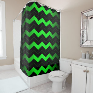 Green and Black Chevron Shower Curtain