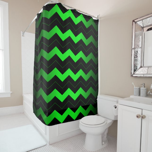 Green and Black Chevron Shower Curtain (In Situ)