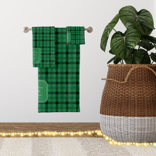 Green and Black - Cosy Plaids Bath Towel Set