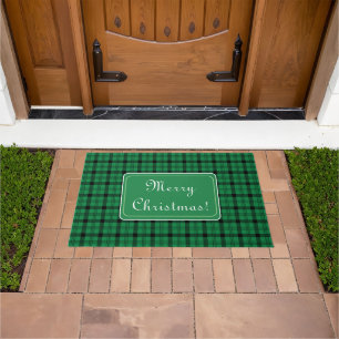 Green and Black Cosy Plaids Merry Christmas Doormat