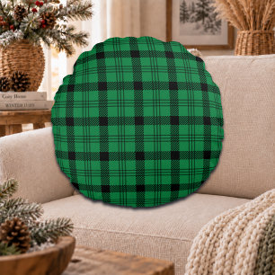 Green and Black Cosy Plaids Round Cushion