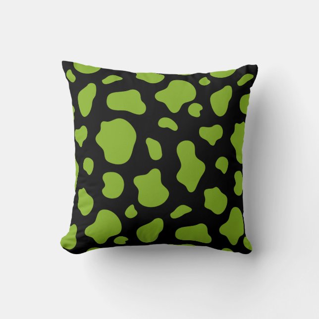 Green and black Cow Print Decorative Pillow (Front)