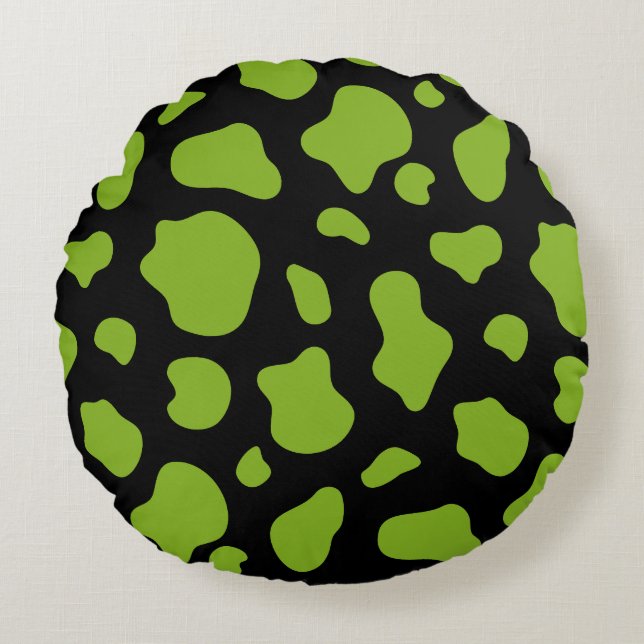 Green And Black Cow Print Decorative Pillow (Front)