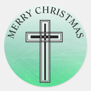 Green and Black Cross Religious Stickers