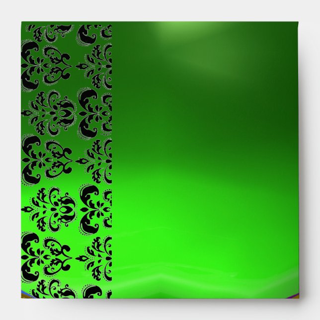 GREEN AND BLACK DAMASK EMERALD GOLD ENVELOPE (Front)
