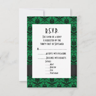 Green and black damask formal wedding R.S.V.P RSVP Card