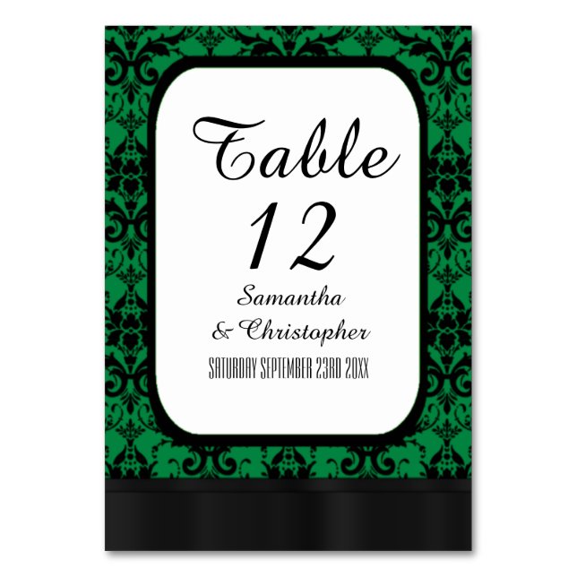 Green and black damask pattern table number (Front)