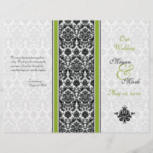 Green and Black Damask Wedding Program