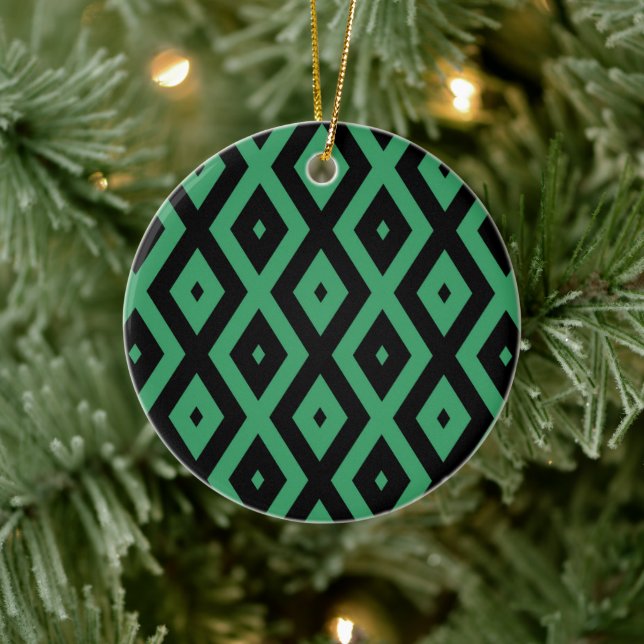 Green and black diamond pattern ceramic tree decoration (Tree)