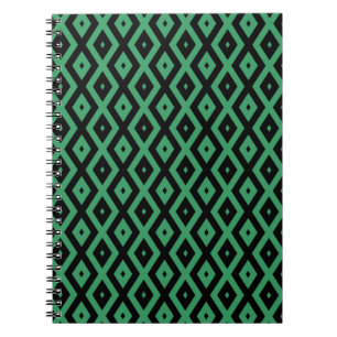 Green and black diamond pattern notebook
