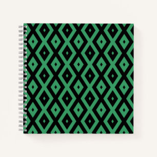 Green and black diamond pattern notebook
