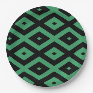 Green and black diamond pattern paper plate