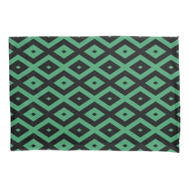Green and black diamond pattern pillowcase (Front)