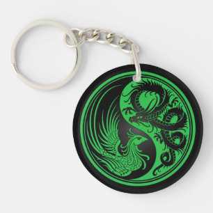 Green and Black Dragon Phoenix Yin Yang Key Ring